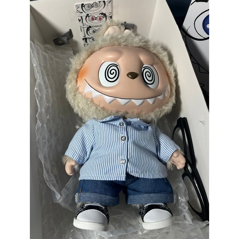 POP MART The Monsters Play With Me Figure Doll Blue‎ Stripe Shirt Denim Shorts